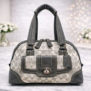 Coach Hampton Dome Satchel Gray Signature Jacquard